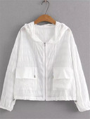 Liela izmēra sieviešu apģērbi Ikdienas vasaras jaka vienkrāsains saules aizsargapģērbs ar dabiski kroku tekstūru vasaras topi