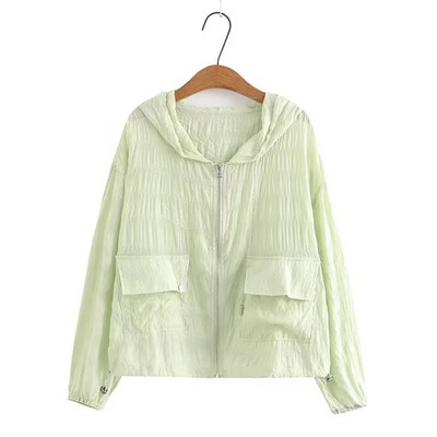 Liela izmēra sieviešu apģērbi Ikdienas vasaras jaka vienkrāsains saules aizsargapģērbs ar dabiski kroku tekstūru vasaras topi