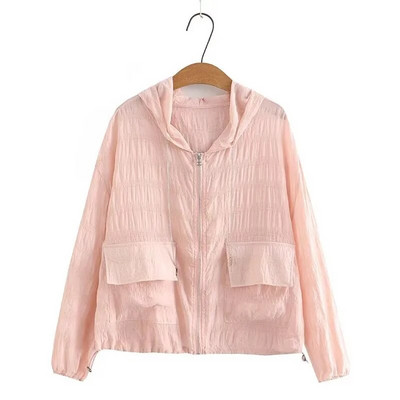 Liela izmēra sieviešu apģērbi Ikdienas vasaras jaka vienkrāsains saules aizsargapģērbs ar dabiski kroku tekstūru vasaras topi