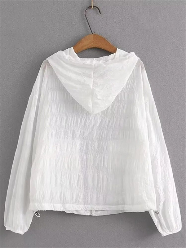 Liela izmēra sieviešu apģērbi Ikdienas vasaras jaka vienkrāsains saules aizsargapģērbs ar dabiski kroku tekstūru vasaras topi