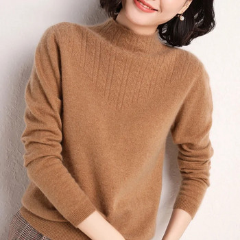 2023 г. Нови дамски пуловери с висока яка, плътни тънки корейски долни ризи, есен, зима, ежедневни джъмпери, плетени пуловери