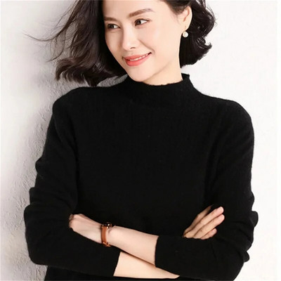 2023 Νέα γυναικεία πουλόβερ ζιβάγκο με μασίφ λεπτή εφαρμογή Κορεατικά πουκάμισα με κάτω μέρος Φθινόπωρο Χειμώνας Casual πλεκτό πουλόβερ