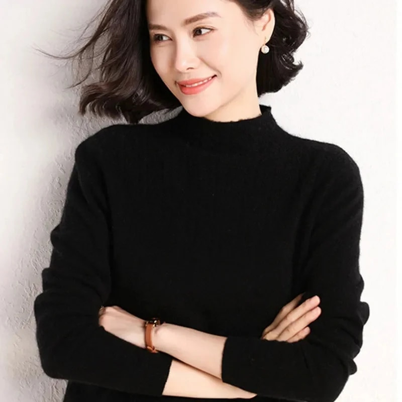 2023 Νέα γυναικεία πουλόβερ ζιβάγκο με μασίφ λεπτή εφαρμογή Κορεατικά πουκάμισα με κάτω μέρος Φθινόπωρο Χειμώνας Casual πλεκτό πουλόβερ