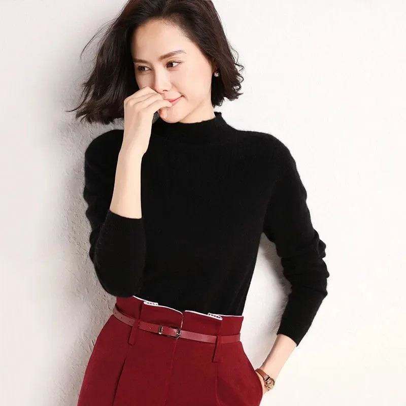 2023 Νέα γυναικεία πουλόβερ ζιβάγκο με μασίφ λεπτή εφαρμογή Κορεατικά πουκάμισα με κάτω μέρος Φθινόπωρο Χειμώνας Casual πλεκτό πουλόβερ
