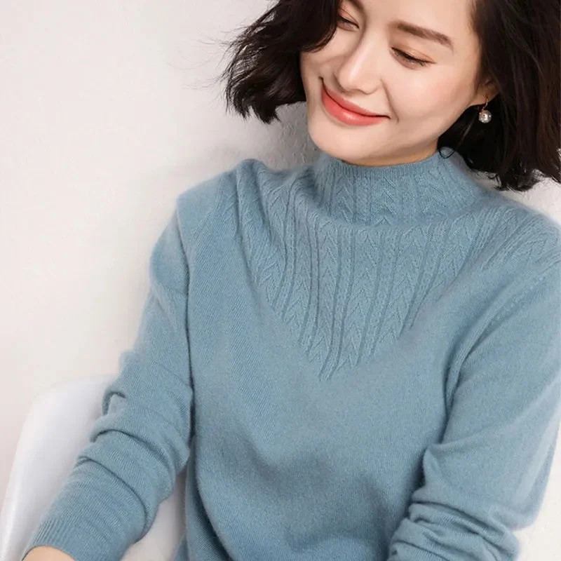2023 Νέα γυναικεία πουλόβερ ζιβάγκο με μασίφ λεπτή εφαρμογή Κορεατικά πουκάμισα με κάτω μέρος Φθινόπωρο Χειμώνας Casual πλεκτό πουλόβερ