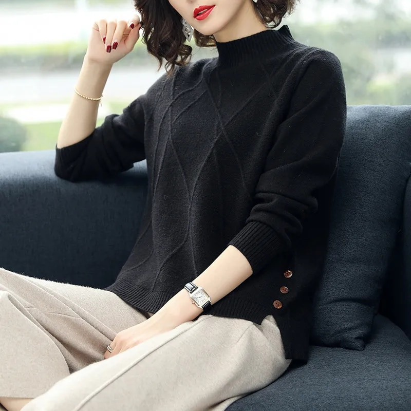 2022. aasta uus naiste pullover kampsun, sügistalvine soe džemper Naiste pikkade varrukatega kootud pehme naiste kampsun, avara tõmbega Femme P212