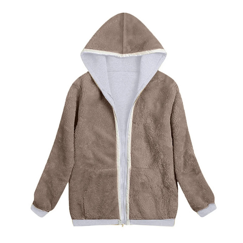 Liela izmēra sieviešu jaka ar garām piedurknēm ziemas vilnas džemperis ar kapuci Sieviešu vilnas mētelis Jauns, vienkāršs, daudzpusīgs sieviešu tops