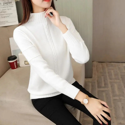 Χειμερινό πλεκτό πουλόβερ 2023 Γυναικείο πουλόβερ με ζιβάγκο Κορέας Μασίφ πουλόβερ Ζεστά πουλόβερ Βασικές μπλούζες Μαλακό πλεκτό καφέ πουλόβερ