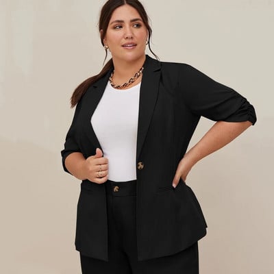 Liela izmēra pavasara rudens elegants sieviešu žakete ar pusrobotām piedurknēm ar vienu pogu biznesa ikdienas žakete liela izmēra jaka mētelis 7XL