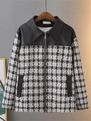 Liela izmēra sieviešu apģērbi rudens jaka ar garām piedurknēm, jaka ar rāvējslēdzēju, izgatavota no ziedu rūta un ādas šuvēm uz pleciem