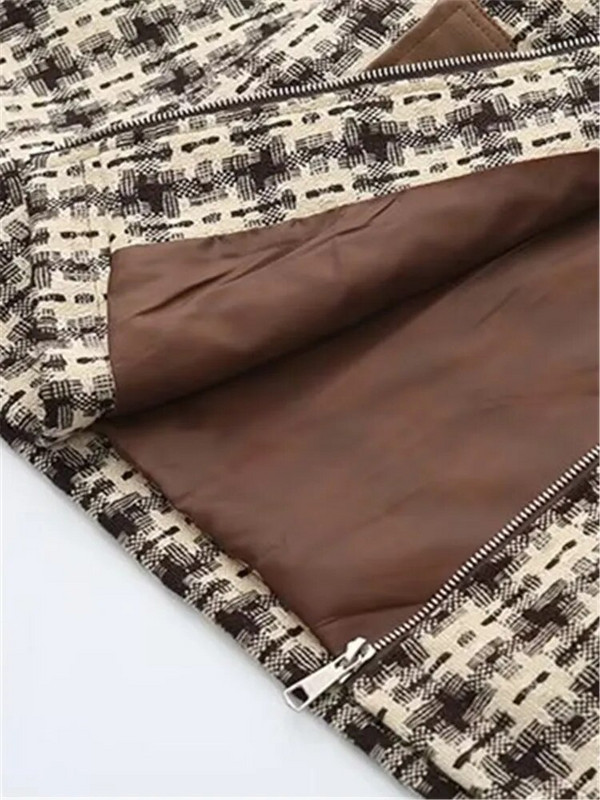 Liela izmēra sieviešu apģērbi rudens jaka ar garām piedurknēm, jaka ar rāvējslēdzēju, izgatavota no ziedu rūta un ādas šuvēm uz pleciem