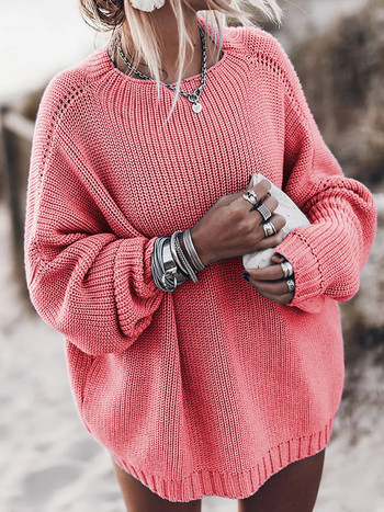голям пуловер дамски пуловер за есента на 2022 г. Едноцветен пуловер в розово синьо каки лилаво Свободен плетен пуловер с дълъг ръкав