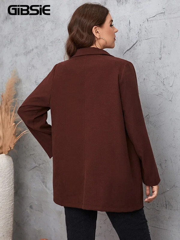 GIBSIE Liela izmēra pavasara rudens biroja sieviešu virsdrēbes ar vienrindu sieviešu uzvalku mētelis, stilīgi topi sieviešu virsdrēbes