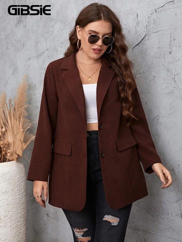 GIBSIE Liela izmēra pavasara rudens biroja sieviešu virsdrēbes ar vienrindu sieviešu uzvalku mētelis, stilīgi topi sieviešu virsdrēbes