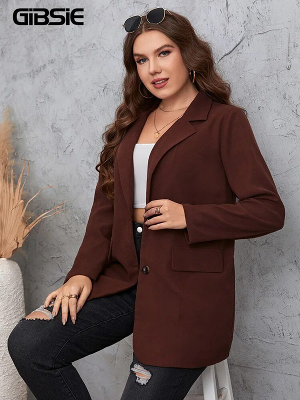 GIBSIE Liela izmēra pavasara rudens biroja sieviešu virsdrēbes ar vienrindu sieviešu uzvalku mētelis, stilīgi topi sieviešu virsdrēbes