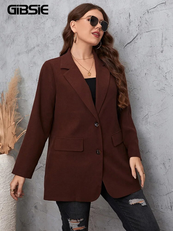 GIBSIE Liela izmēra pavasara rudens biroja sieviešu virsdrēbes ar vienrindu sieviešu uzvalku mētelis, stilīgi topi sieviešu virsdrēbes