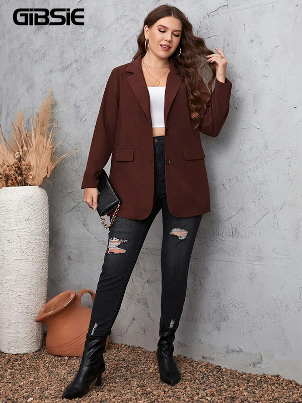 GIBSIE Liela izmēra pavasara rudens biroja sieviešu virsdrēbes ar vienrindu sieviešu uzvalku mētelis, stilīgi topi sieviešu virsdrēbes