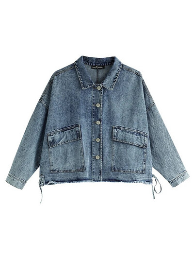 LIH HUA sieviešu lielizmēra džinsa jaka sieviešu ikdienas augstas klases elastīgs adījums ar kabatas jaku