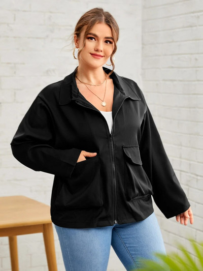 Liela izmēra elegants rudens mētelis sievietēm ar garām piedurknēm ar rāvējslēdzēju priekšpusē, brīva būda Liela izmēra biznesa ikdienas darba biroja jaka 6XL 7XL 8XL