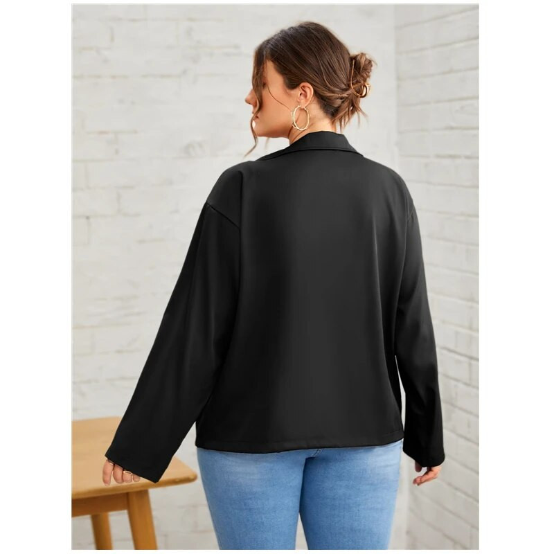 Liela izmēra elegants rudens mētelis sievietēm ar garām piedurknēm ar rāvējslēdzēju priekšpusē, brīva būda Liela izmēra biznesa ikdienas darba biroja jaka 6XL 7XL 8XL