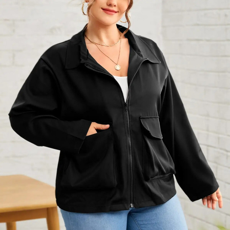 Liela izmēra elegants rudens mētelis sievietēm ar garām piedurknēm ar rāvējslēdzēju priekšpusē, brīva būda Liela izmēra biznesa ikdienas darba biroja jaka 6XL 7XL 8XL