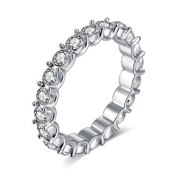 IPARAM Моден сребърен пръстен с кристали и циркон Дамски елегантен семпъл кръгъл мозаечен кристал Сватбен пръстен за бижута 6/7/8/9/