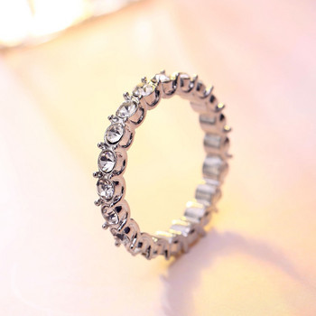 IPARAM Моден сребърен пръстен с кристали и циркон Дамски елегантен семпъл кръгъл мозаечен кристал Сватбен пръстен за бижута 6/7/8/9/