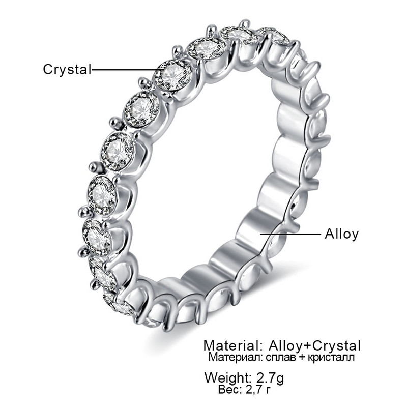 IPARAM divat ezüst színű strassz színű cirkon gyűrű női elegáns egyszerű kerek mozaik kristály esküvői ékszer gyűrű 6/7/8/9/