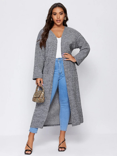 Liela izmēra, garām piedurknēm, eleganti pavasara rudens maksiālie jakas sievietēm ar kabatām sāniem brīvi atvērti priekšpuse putekļu jaka liela izmēra mētelis 6XL