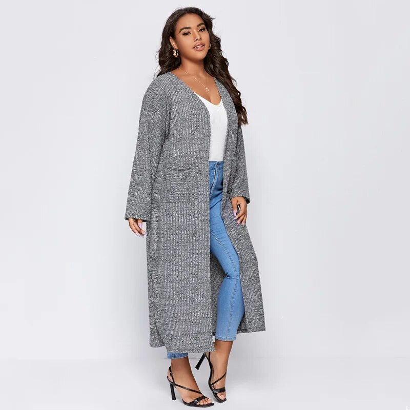 Liela izmēra, garām piedurknēm, eleganti pavasara rudens maksiālie jakas sievietēm ar kabatām sāniem brīvi atvērti priekšpuse putekļu jaka liela izmēra mētelis 6XL