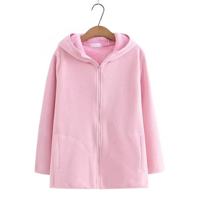 Πλούσιο γυναικείο χειμερινό πανωφόρι μακρυμάνικο με κουκούλα με επένδυση και παχύρρευστο μονόχρωμο φερμουάρ Casual ζεστό βελούδινο μπουφάν 4XL