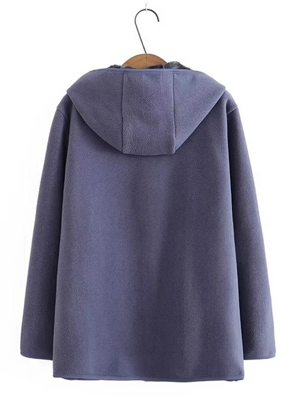 Πλούσιο γυναικείο χειμερινό πανωφόρι μακρυμάνικο με κουκούλα με επένδυση και παχύρρευστο μονόχρωμο φερμουάρ Casual ζεστό βελούδινο μπουφάν 4XL