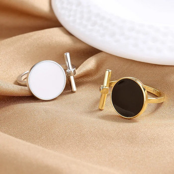 Дамски модни аксесоари с геометрични отворени пръстени Черен/бял кръгъл епоксиден лъскав диск Женски модерен златен пръстен Бижута Най-добрите подаръци