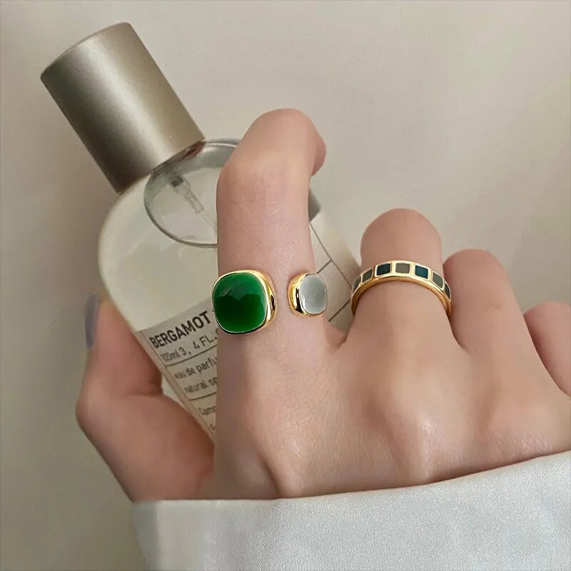 Sieviešu modes ģeometriski atvērti gredzeni aksesuāri melnbalts apaļš epoksīda spīdīgs disks sievietēm moderns zelta gredzens rotaslietas Labākās dāvanas