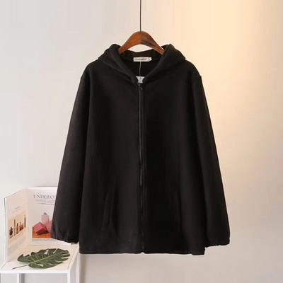 Nagy méretű női őszi és téli kapucnis dzseki, hosszú ujjú, kétoldalas plüss szövetből készült pulóver zsebes, cipzáras kardigánnal