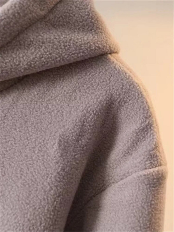 Nagy méretű női őszi és téli kapucnis dzseki, hosszú ujjú, kétoldalas plüss szövetből készült pulóver zsebes, cipzáras kardigánnal