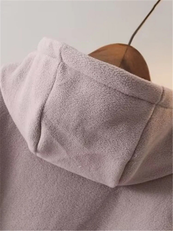 Nagy méretű női őszi és téli kapucnis dzseki, hosszú ujjú, kétoldalas plüss szövetből készült pulóver zsebes, cipzáras kardigánnal