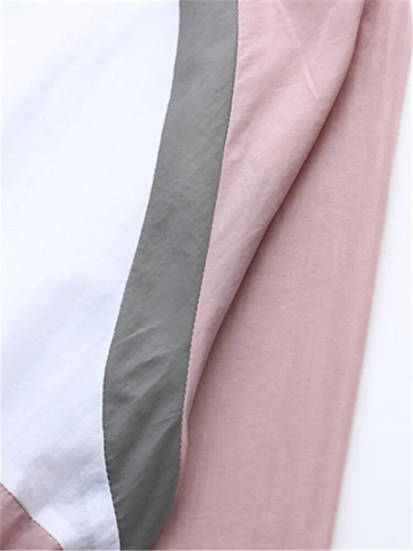 Liela izmēra sieviešu apģērbs Vasaras plāns ikdienas jaka Kontrastkrāsas jaka ar kapuci ar rāvējslēdzēju un jostasvietā ir aukliņa