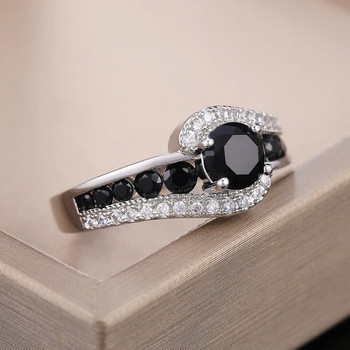 Γυναικείο γαμήλιο δαχτυλίδι ειδικού ενδιαφέροντος Huitan Μαύρη πέτρα Εκθαμβωτικό κρύσταλλο ζιργκόν Ντελικάτο δώρο Κορυφαίας ποιότητας γυναικεία κλασικά κοσμήματα