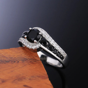 Huitan Специален интерес Черен камък Женски сватбен пръстен Ослепителен кристал Циркон Деликатен подарък Висококачествени дамски класически бижута