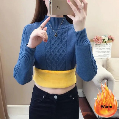 Jesen Zima Topli džemper s dolčevitom Ženski Thicken Plus Velvet Mekani džemper Ležerna pletiva Korejski pulover Majice dugih rukava