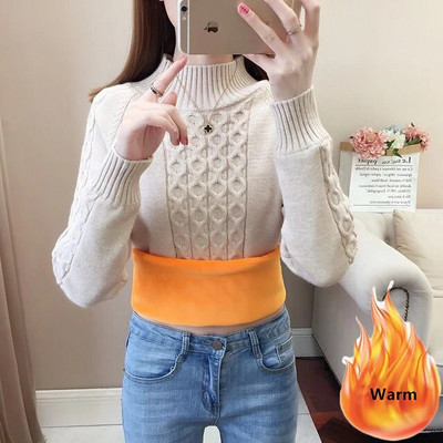 Jesen Zima Topli džemper s dolčevitom Ženski Thicken Plus Velvet Mekani džemper Ležerna pletiva Korejski pulover Majice dugih rukava