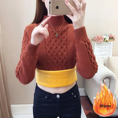 Jesen Zima Topli džemper s dolčevitom Ženski Thicken Plus Velvet Mekani džemper Ležerna pletiva Korejski pulover Majice dugih rukava