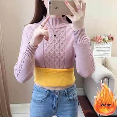 Jesen Zima Topli džemper s dolčevitom Ženski Thicken Plus Velvet Mekani džemper Ležerna pletiva Korejski pulover Majice dugih rukava