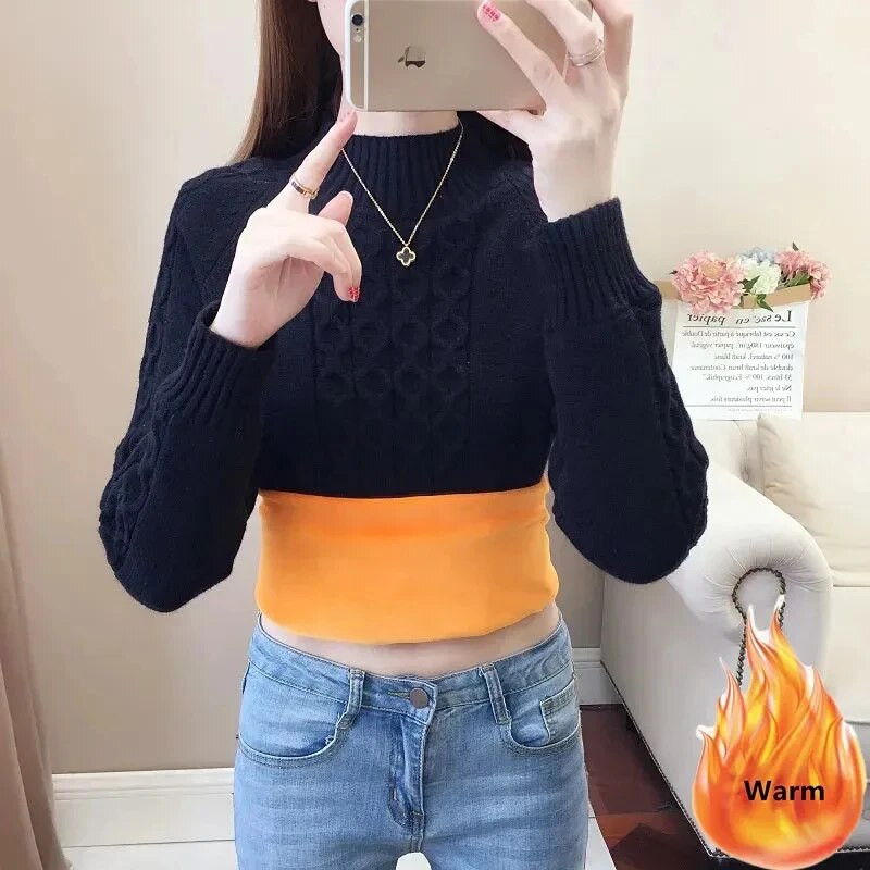 Jesen Zima Topli džemper s dolčevitom Ženski Thicken Plus Velvet Mekani džemper Ležerna pletiva Korejski pulover Majice dugih rukava