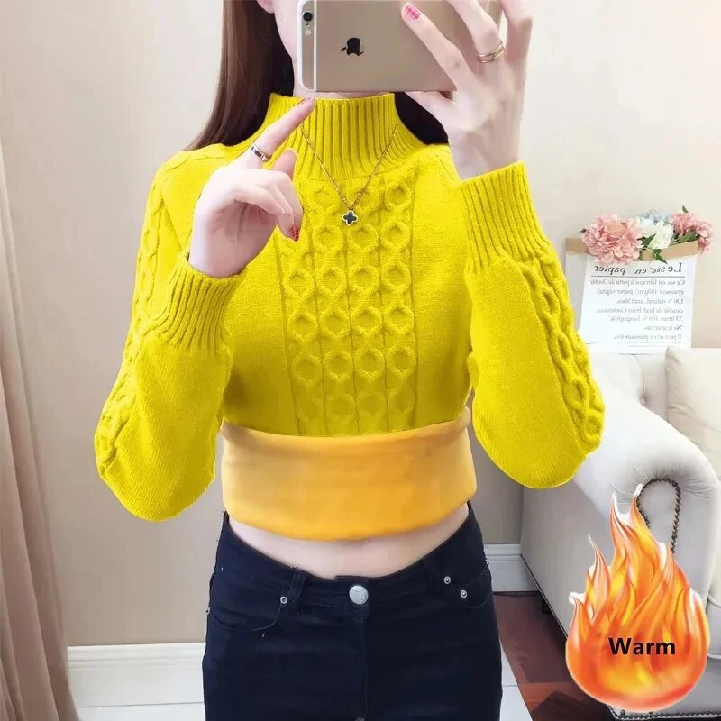 Jesen Zima Topli džemper s dolčevitom Ženski Thicken Plus Velvet Mekani džemper Ležerna pletiva Korejski pulover Majice dugih rukava