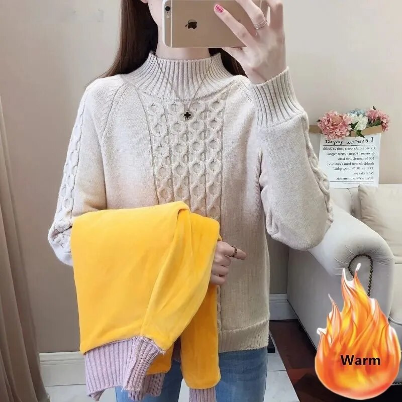 Jesen Zima Topli džemper s dolčevitom Ženski Thicken Plus Velvet Mekani džemper Ležerna pletiva Korejski pulover Majice dugih rukava