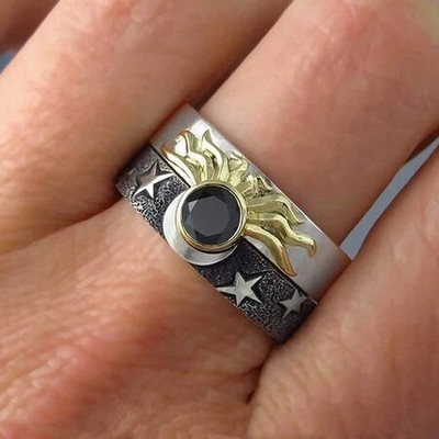 2023. gada New Gothic Universe Moon sieviešu gredzenu komplekts Radošs vintage Pentagram Black Party brīvdienu rotaslietas Labākā dāvana meitenēm