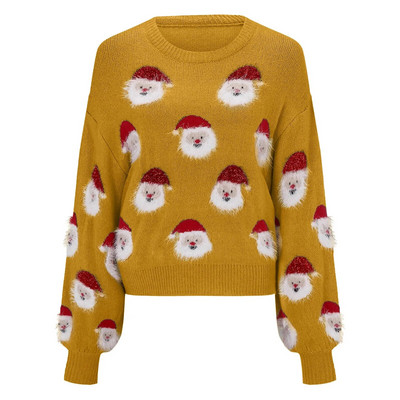 Ružičasti ženski ružan božićni džemper Slatki pleteni džemper s uzorkom Djeda Mraza Jesen Zima Pletena odjeća s dugim rukavima Božićni pulover