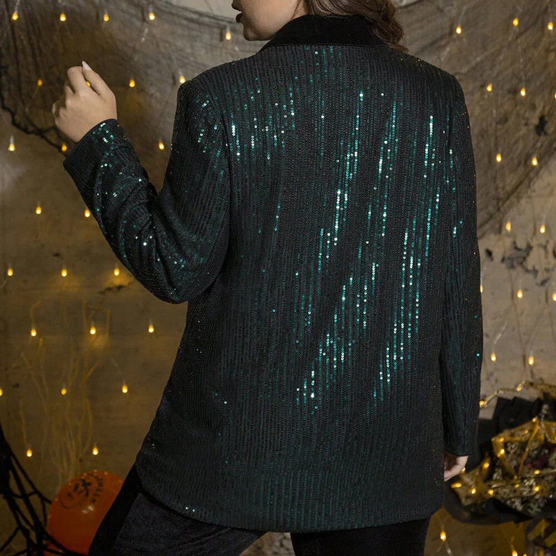 Liela izmēra sieviešu modes žakete Modes daudzpusīgi fliteri atloks ar garām piedurknēm jaka Liela izmēra dāmu vienkrāsaini eleganti uzvalku topi